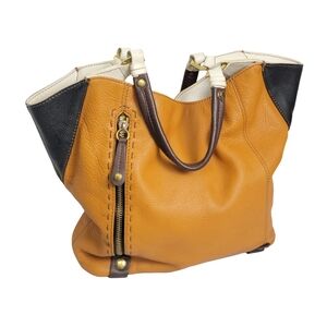 orYany Aquarius Colorblock Leather Tote Satchel Bag Pumpkin Orange Brown Black